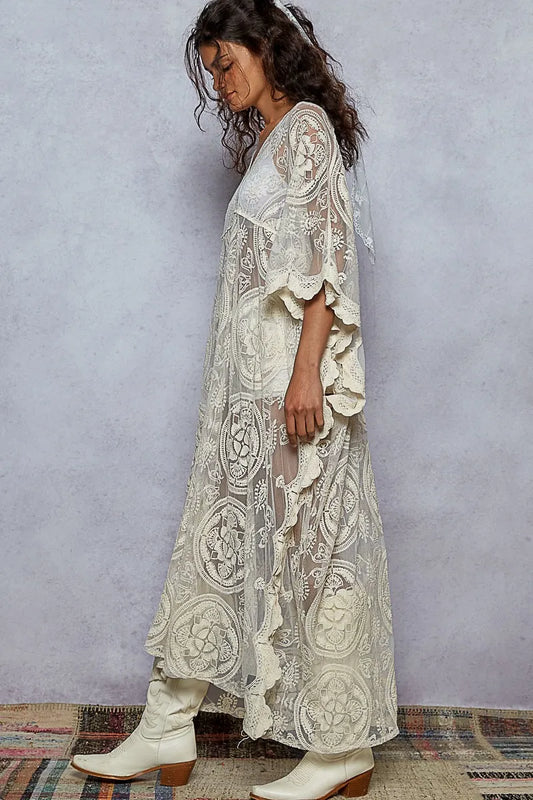 Image of POL Lace Embroidered Beach Cover Up Kaftan | Queeble.shop