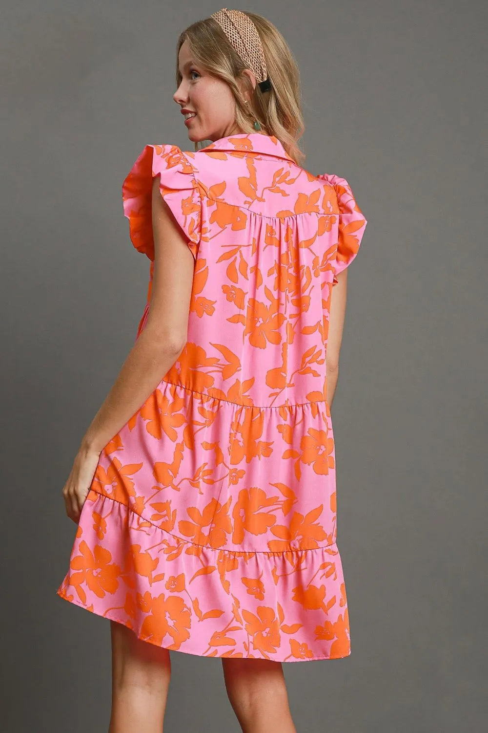Image of Umgee Full Size Floral Print Ruffle Cap Sleeve Tiered Dress Plus Size | Queeble.shop