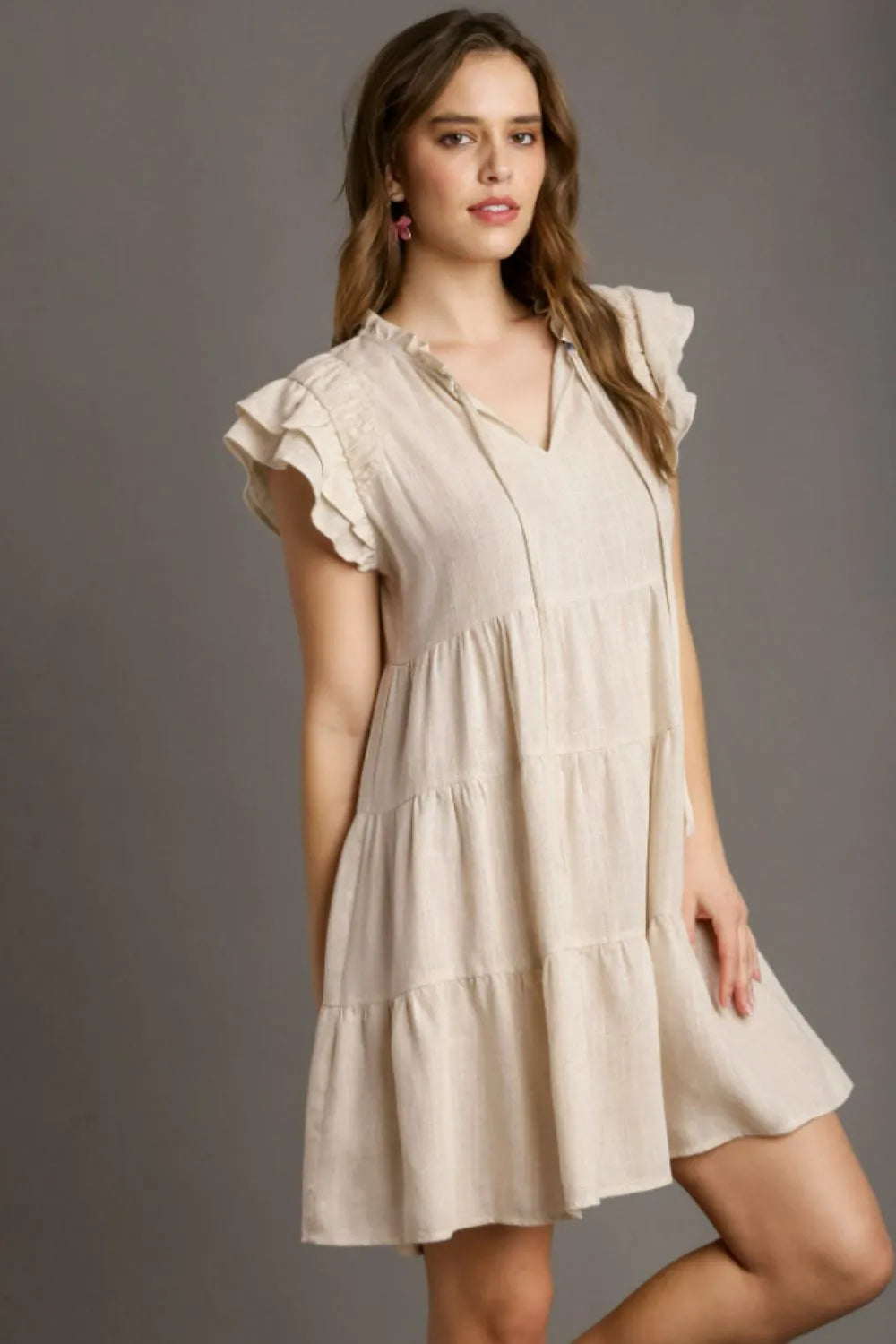 Image of Umgee Full Size Linen A-line Tiered Mini Dress Plus Size | Queeble.shop