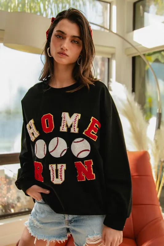 Image of BiBi Baseballs Homerun Patches French Terry Sweatshirt | Queeble.shop