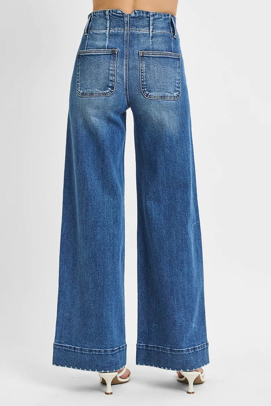 Image of RISEN Full Size High Rise Ankle Wide Seam Detailed Jeans Plus Size | Queeble.shop