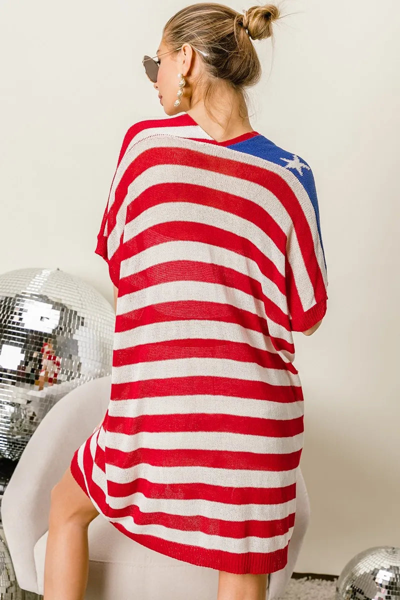 Image of BiBi American Flag Low Gauge Knit Cardigan | Queeble.shop