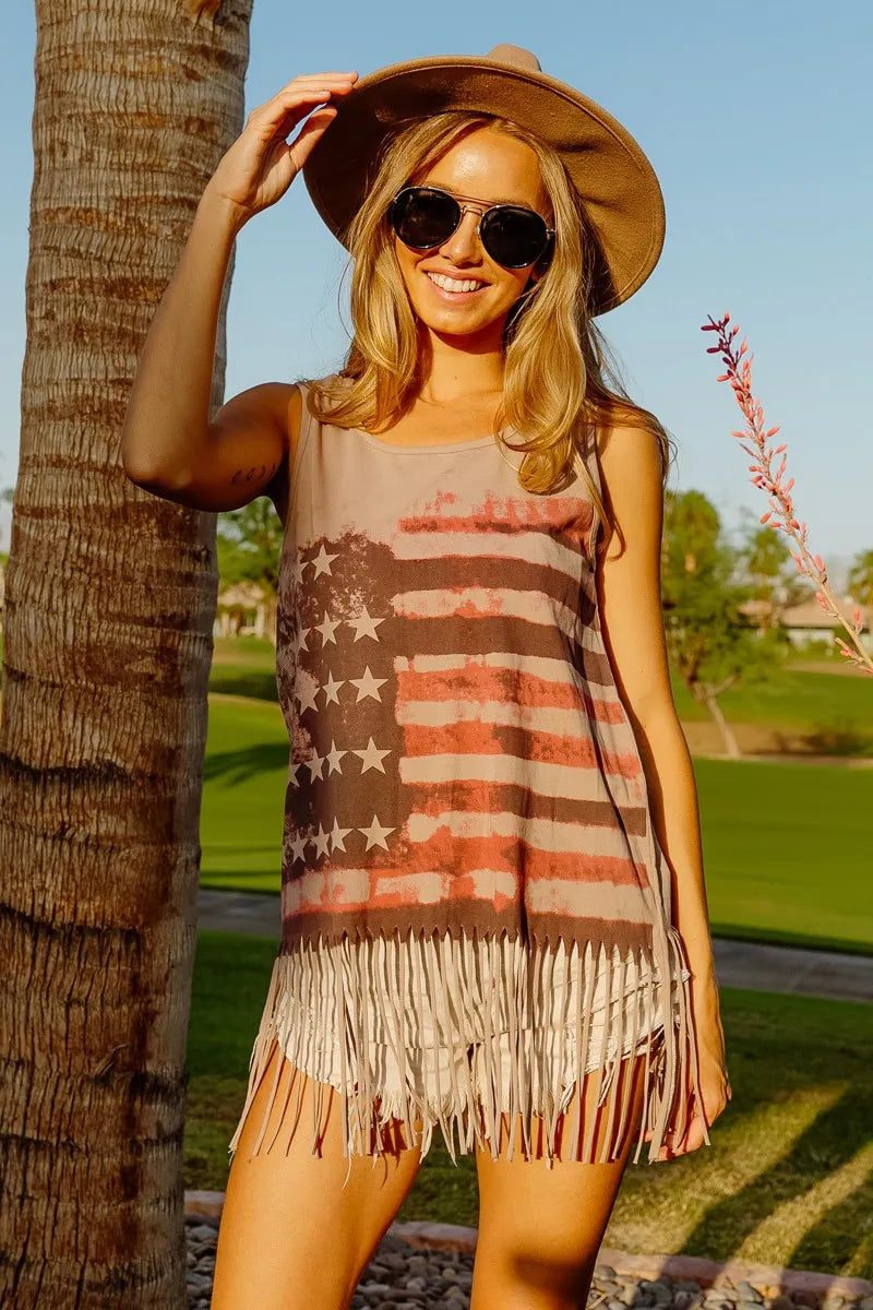 Image of BiBi American Flag Print Knit Sleeveless Top | Queeble.shop