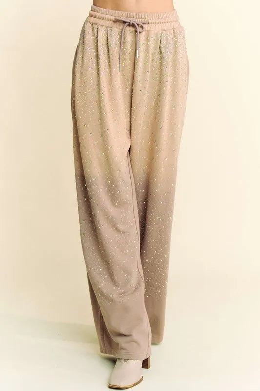 Image of Davi & Dani Rhinestone Drawstring Wide Leg Pants | Queeble.shop