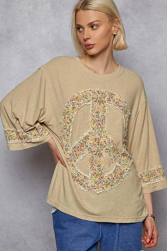 Image of POL Floral Peace Patch Drop Shoulder T-Shirt | Queeble.shop