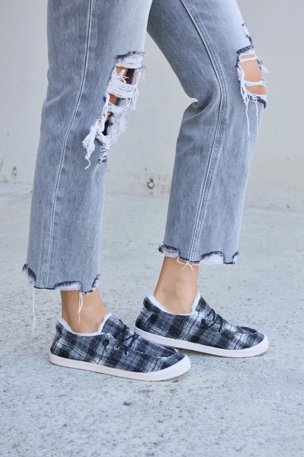 Image of Forever Link Plaid Plush Flat Sneakers | Queeble.shop