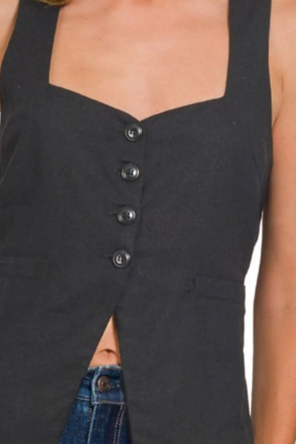 Image of Zenana Linen Tie-back 4-button Vest with Lining | Queeble.shop