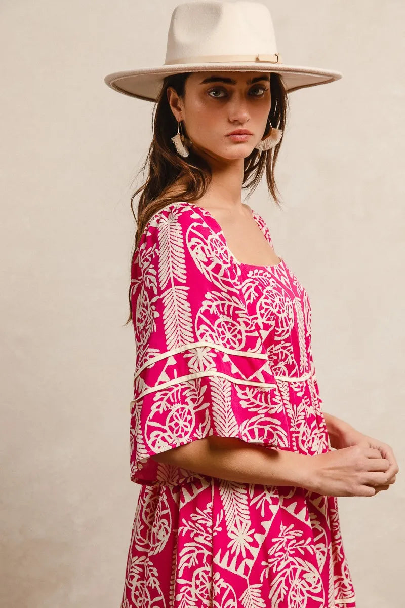 Image of BiBi Aztec Woven Printed Contrast Binding Dress | Queeble.shop