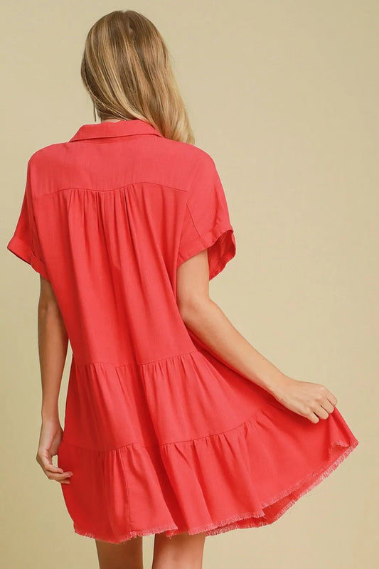 Image of Umgee Full Size Raw Hem Folded Sleeve Tiered Dress Plus Size | Queeble.shop
