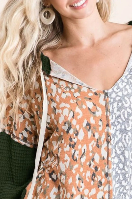 Image of BiBi Popcorn Waffle Knit Hoodie with Print Block Front | Queeble.shop