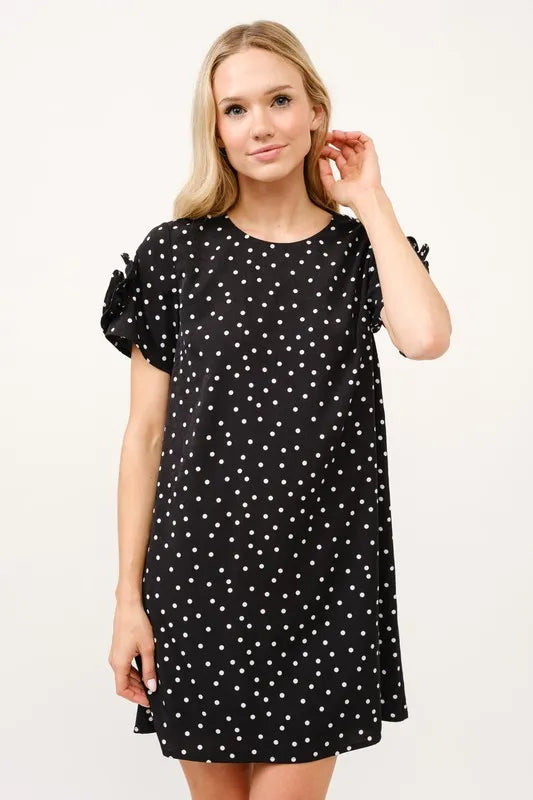 Image of And The Why Embellished Sleeve Polka Dots Shift Dress | Queeble.shop