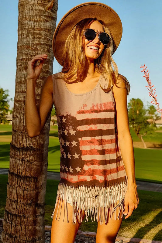 Image of BiBi American Flag Print Knit Sleeveless Top | Queeble.shop