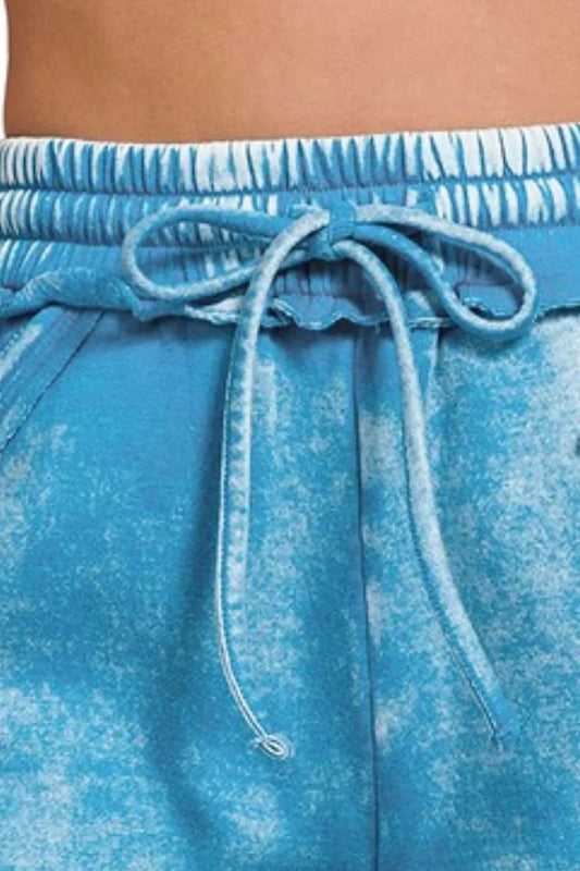 Image of Zenana Acid Wash Fleece Drawstring Shorts With Pockets | Queeble.shop