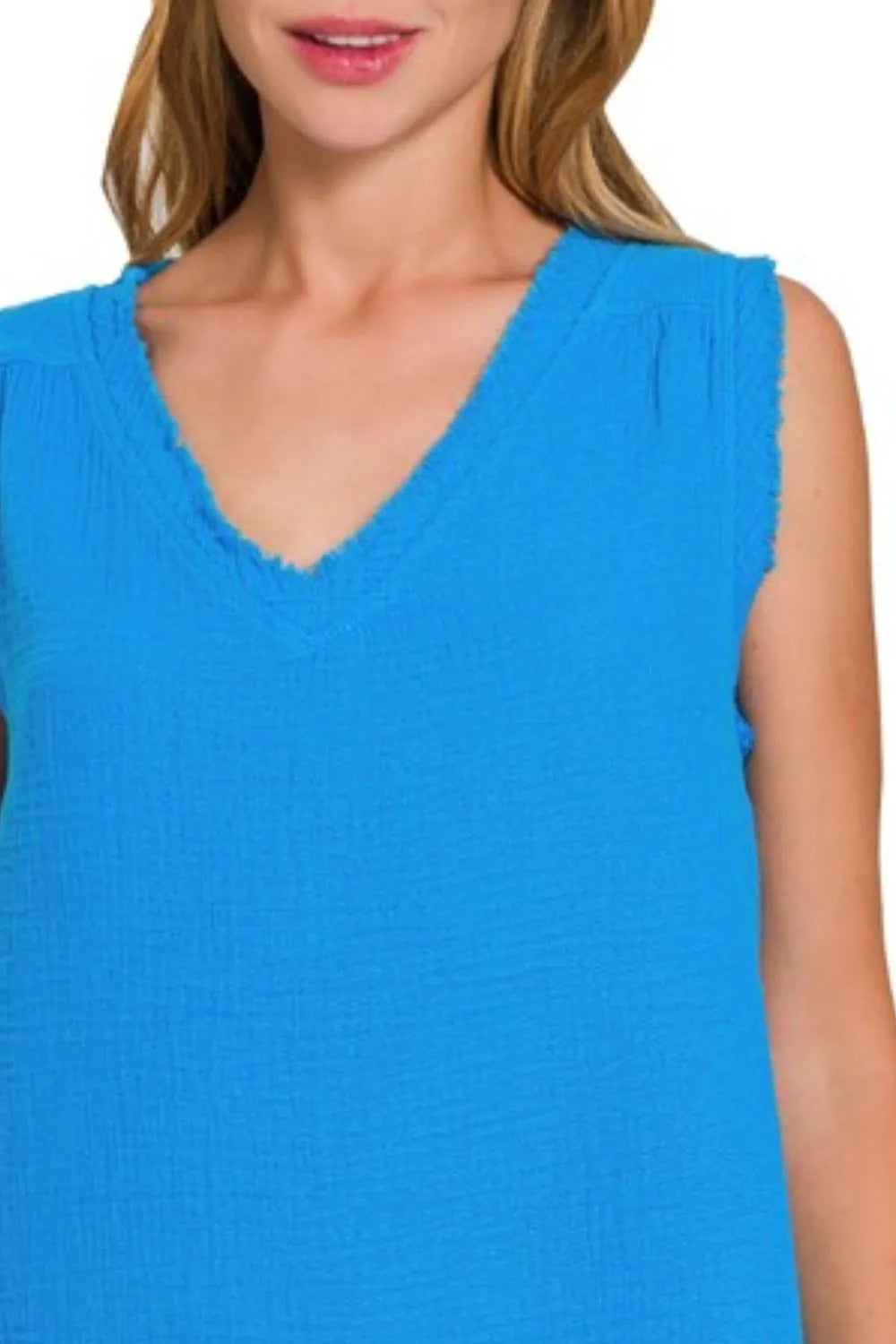 Image of Zenana Double Gauze Raw Edge V-Neck Tank | Queeble.shop