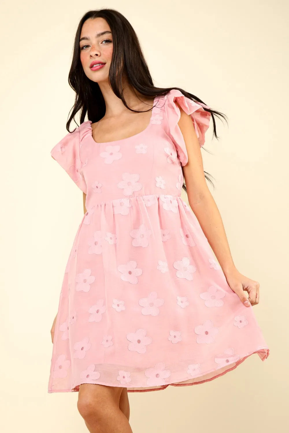 Image of VERY J Flower Embroidered Organza Mini Dress | Queeble.shop