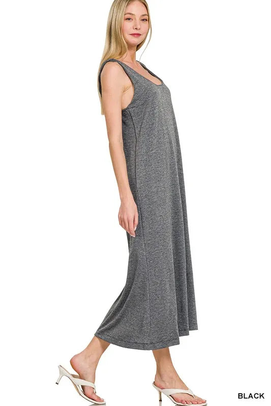 Image of Zenana French Terry Twisted Strap Midi Dress | Queeble.shop