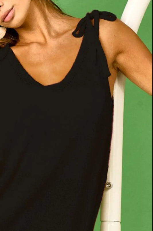 Image of BiBi Tied Shoulder Solid Knit Top | Queeble.shop