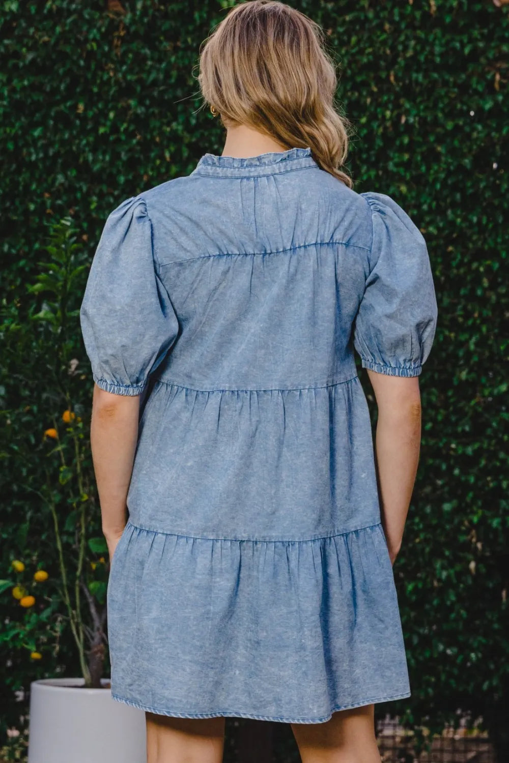 Image of ODDI Washed Tiered Mini Denim Dress | Queeble.shop
