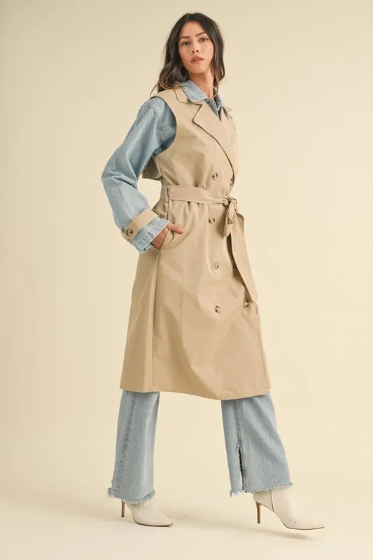 Image of MABLE Layered Look Trench Coat With Denim Jacket | Queeble.shop