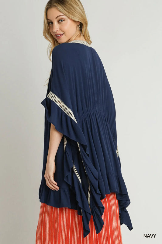 Image of Umgee Ruffle Trim Kimono with Crochet Accent | Queeble.shop