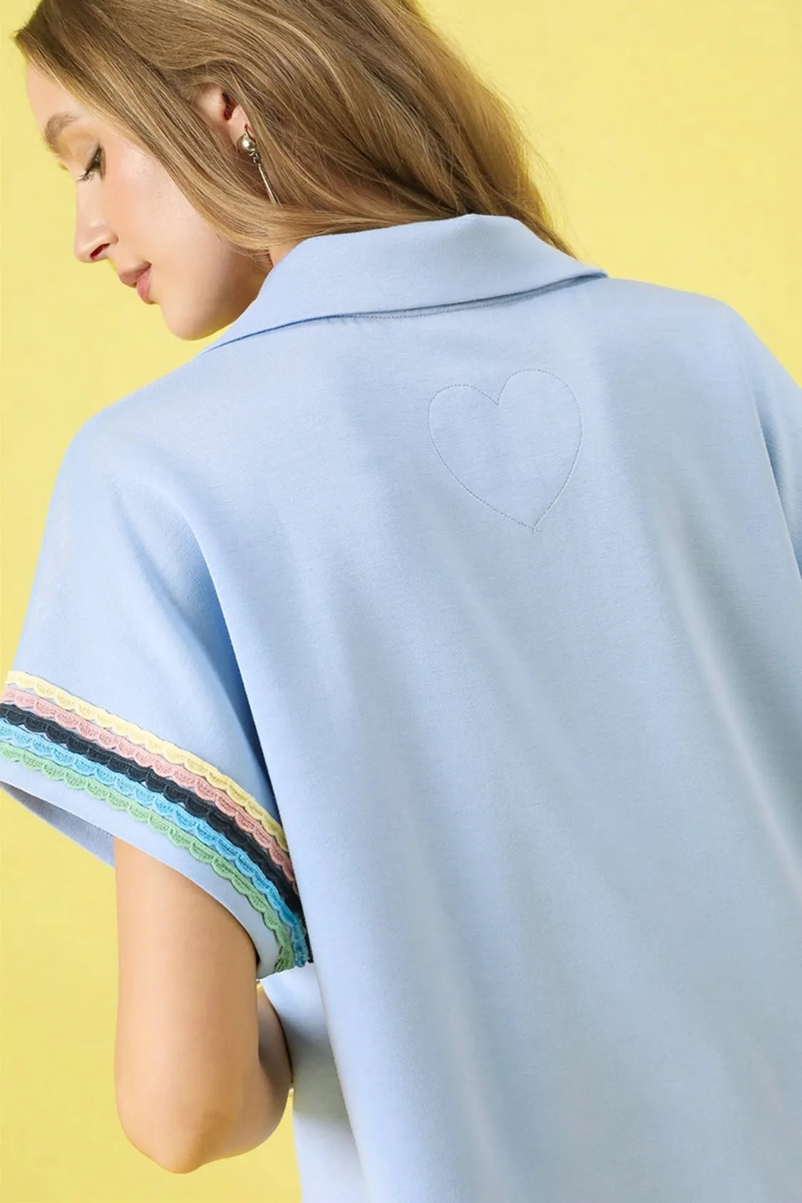 Image of Umgee Contrast Trim Half Zip Collared Blouse | Queeble.shop