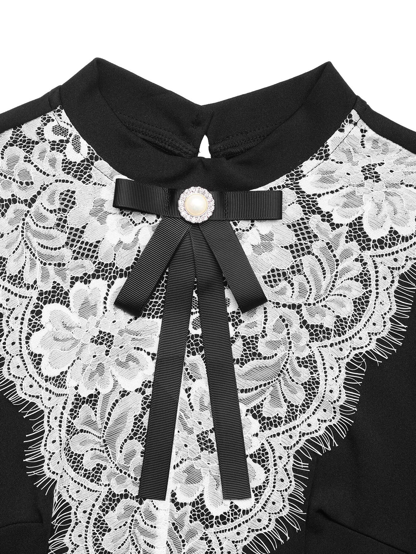Image of Lace Detail Long Sleeve Mini Dress | Queeble.shop