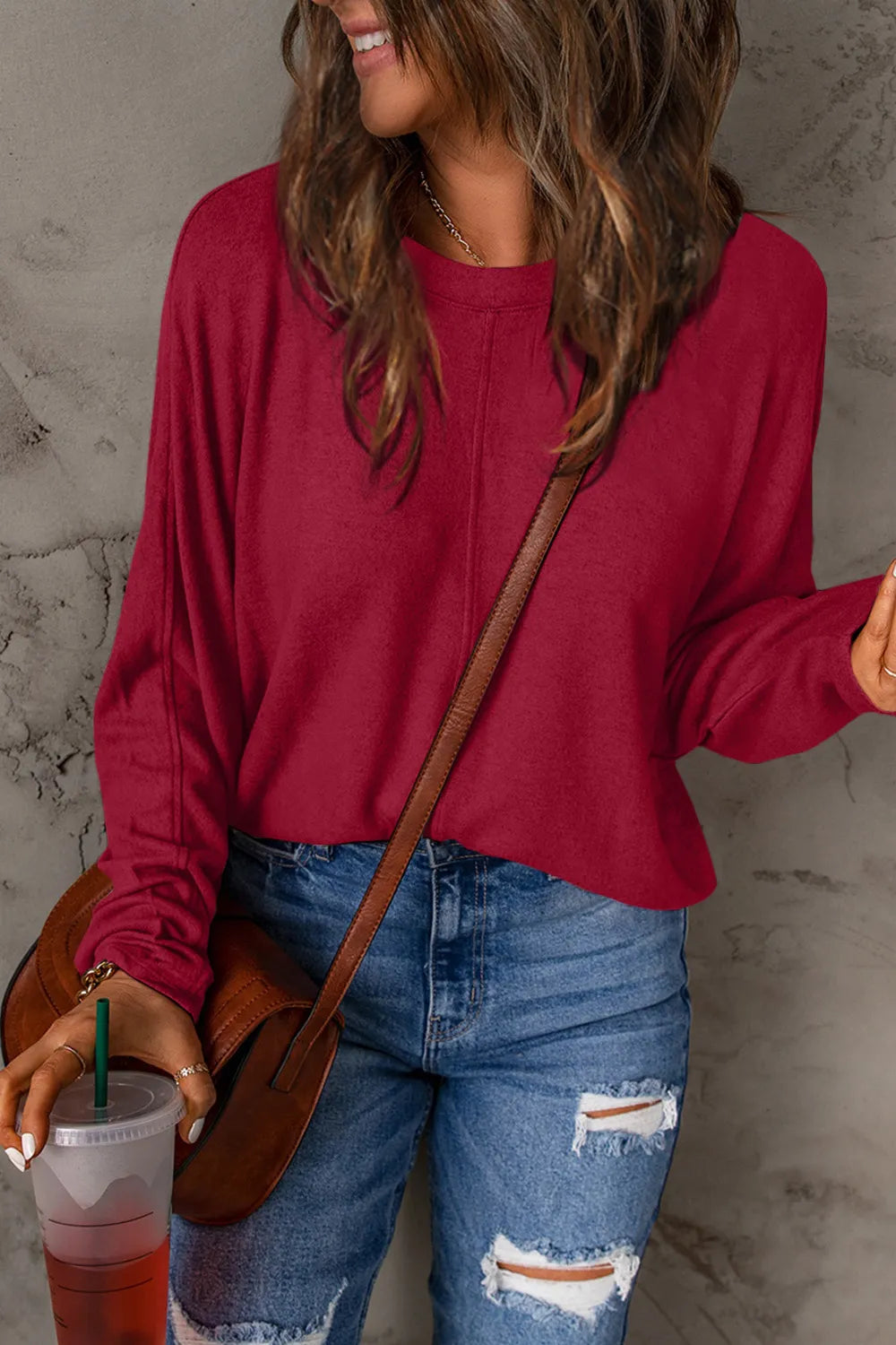 Image of Double Take Full Size Round Neck Long Sleeve T-Shirt | Queeble.shop