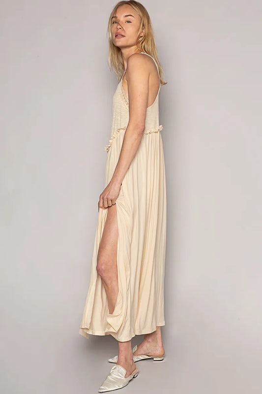 Image of POL Frill Slit Square Neck Cami Dress | Queeble.shop