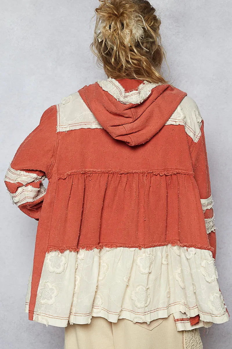 Image of POL Raw Hem Color Block Hooded Jacket | Queeble.shop