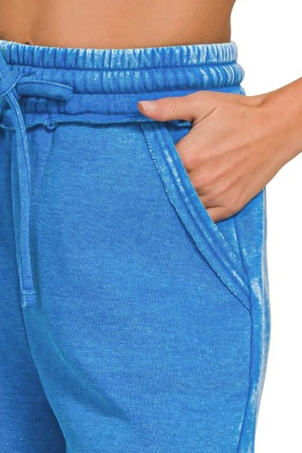 Image of Zenana Acid Wash Fleece Drawstring Shorts With Pockets | Queeble.shop