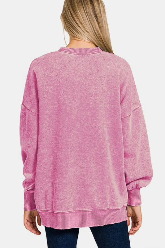 Image of Zenana High-Low Acid Wash Fleece Sweatshirt | Queeble.shop