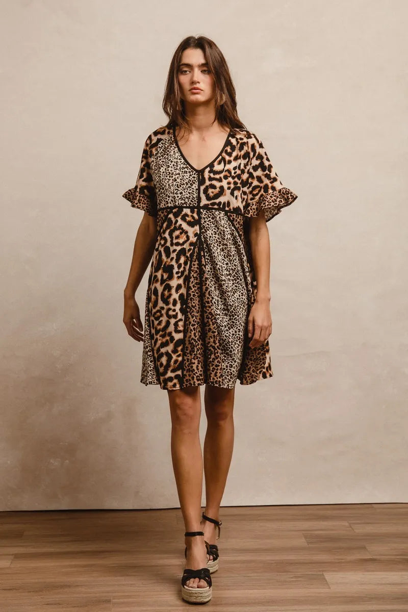 Image of BiBi Leopard Prints Mix and Match Short Sleeves Dress | Queeble.shop