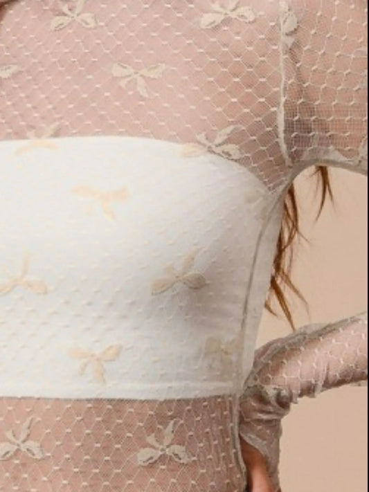 Image of SO ME Bow Ribbon Pattern Sheer Lace Top | Queeble.shop