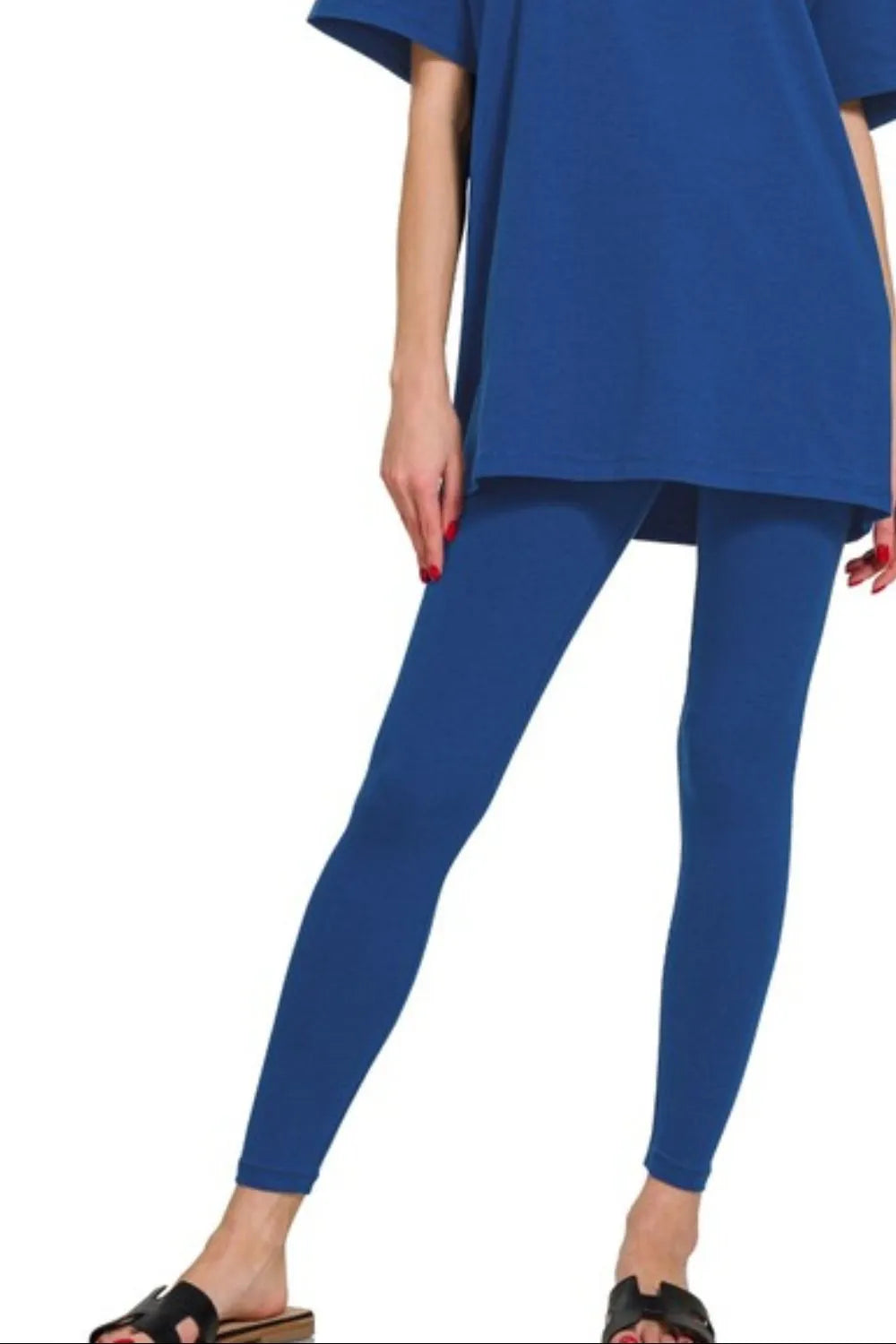 Image of Zenana Cotton Round Neck Top & Legging Set | Queeble.shop