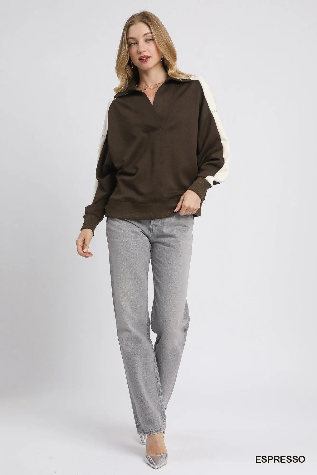 Image of Umgee Color Block Polo Sweatshirt | Queeble.shop