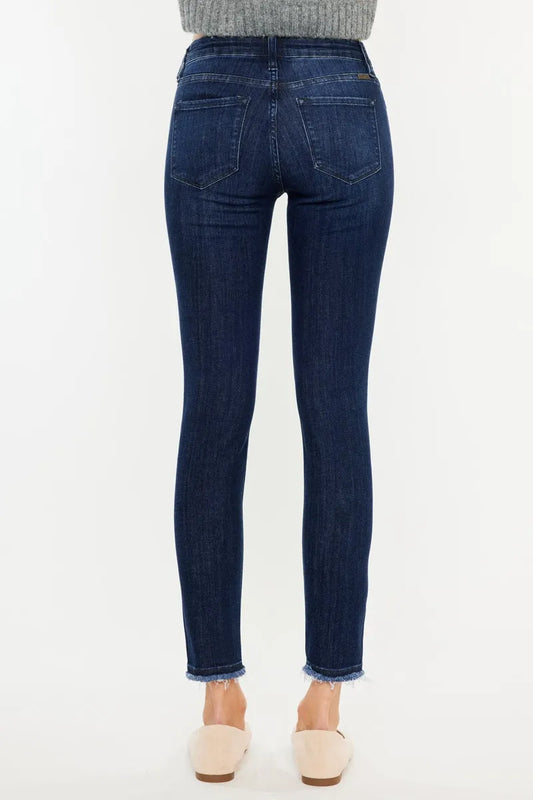 Image of Kancan High-Rise Slim Fit Raw Hem Ankle Jeans | Queeble.shop