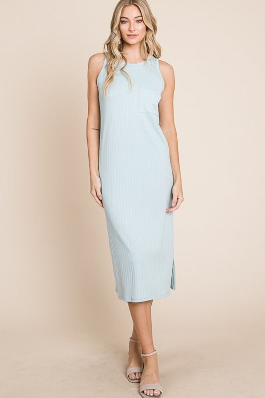 Image of BOMBOM Ribbed Knit Sleeveless Midi Dress | Queeble.shop