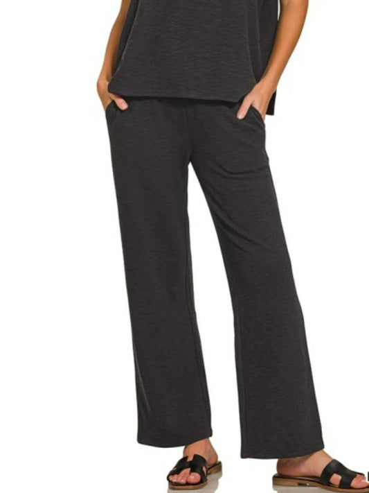 Image of Zenana Slub Short Sleeve T-Shirt and Pants Set | Queeble.shop