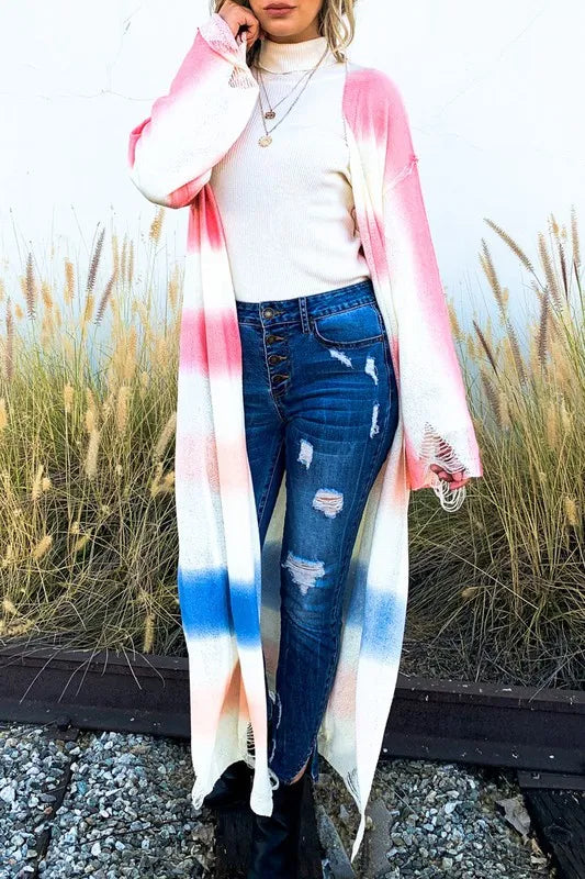 Image of And The Why Multi Gradation Dye Maxi Cardigan Sweater | Queeble.shop