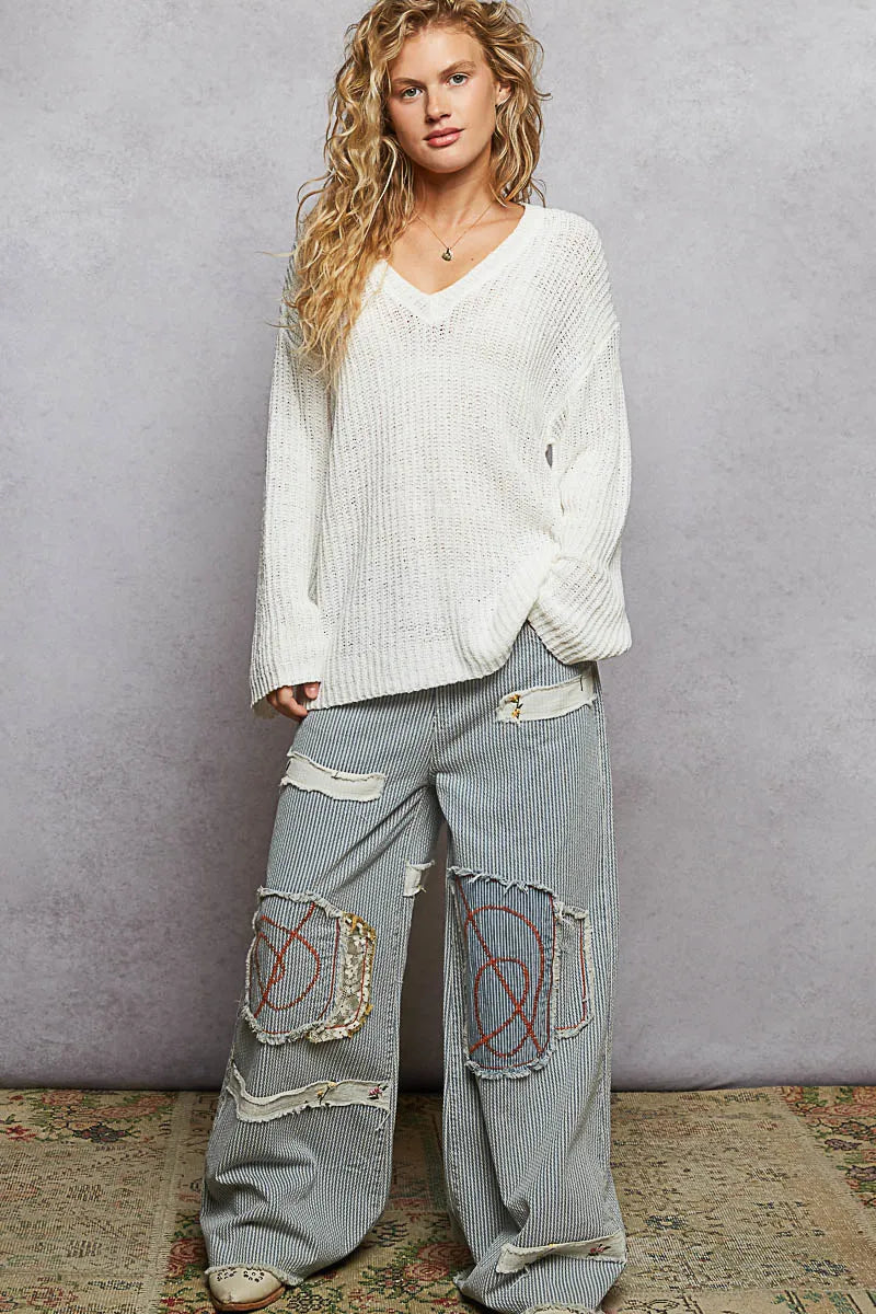 Image of POL Oversized V-Neck Knit Top | Queeble.shop