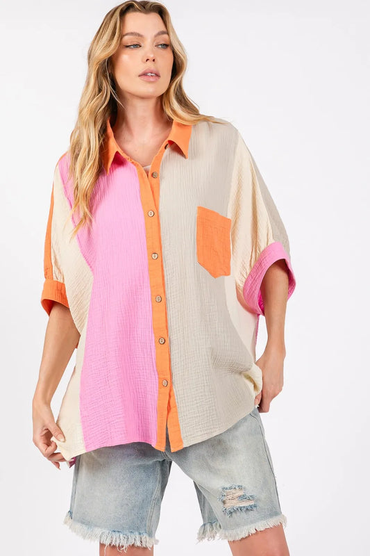Image of SAGE + FIG Full Size Color Block Button-Down Shirt | Queeble.shop