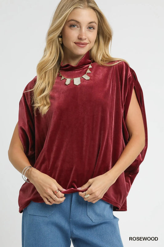 Image of Umgee Velvet Mock Neck Sleeveless Blouse | Queeble.shop