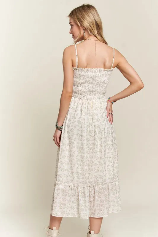 Image of ADORA Smocked Floral Ruffled Hem Cami Dress | Queeble.shop