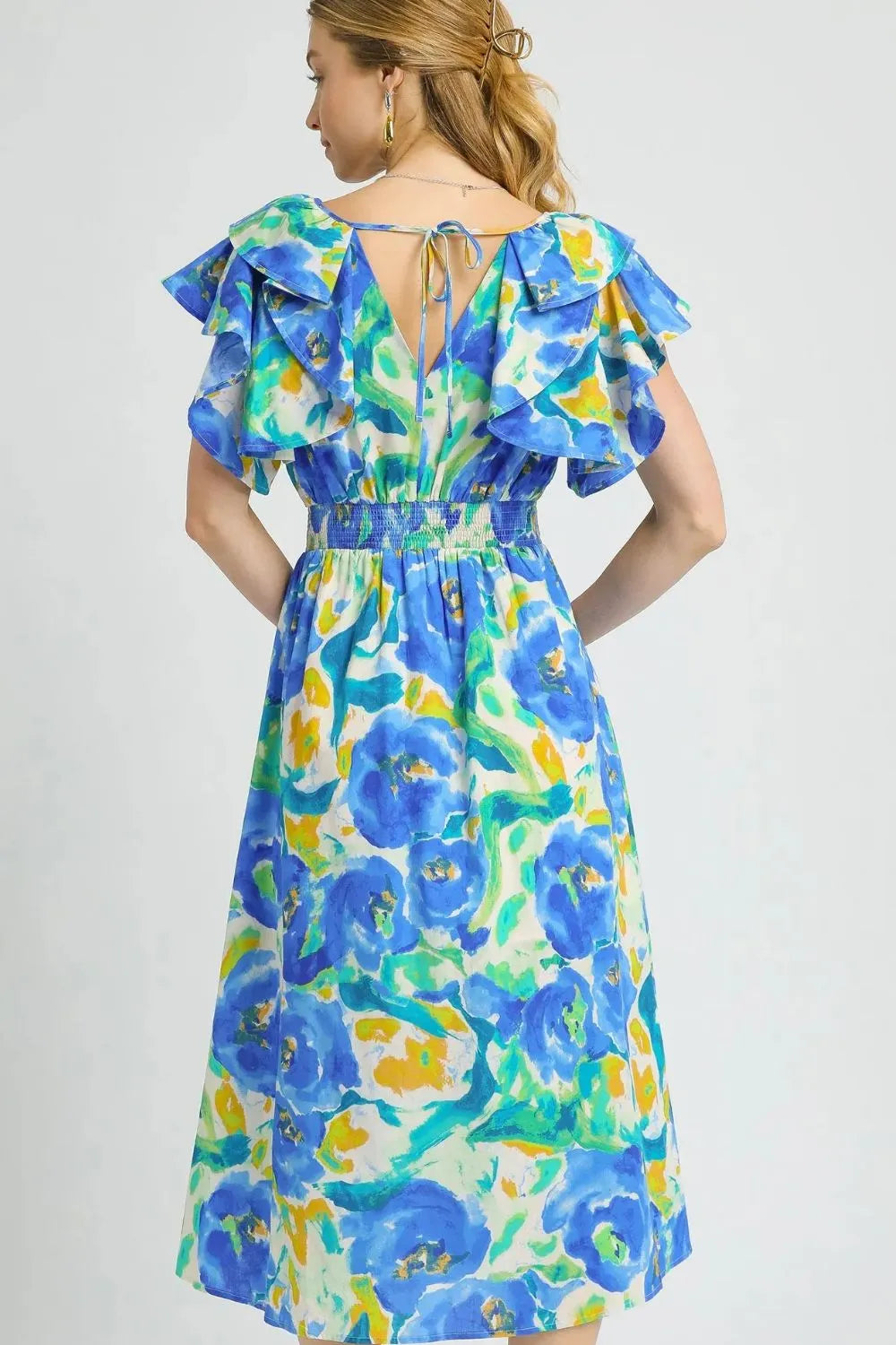 Image of Umgee Floral Ruffled Cap Sleeve Midi Dress | Queeble.shop