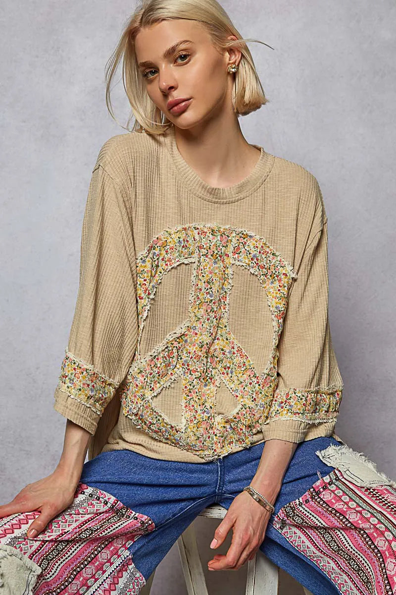Image of POL Floral Peace Patch Drop Shoulder T-Shirt | Queeble.shop