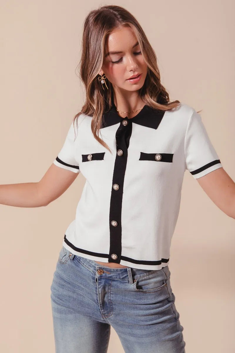 Image of SO ME Button Down Knitted Sweater Shirt Top | Queeble.shop