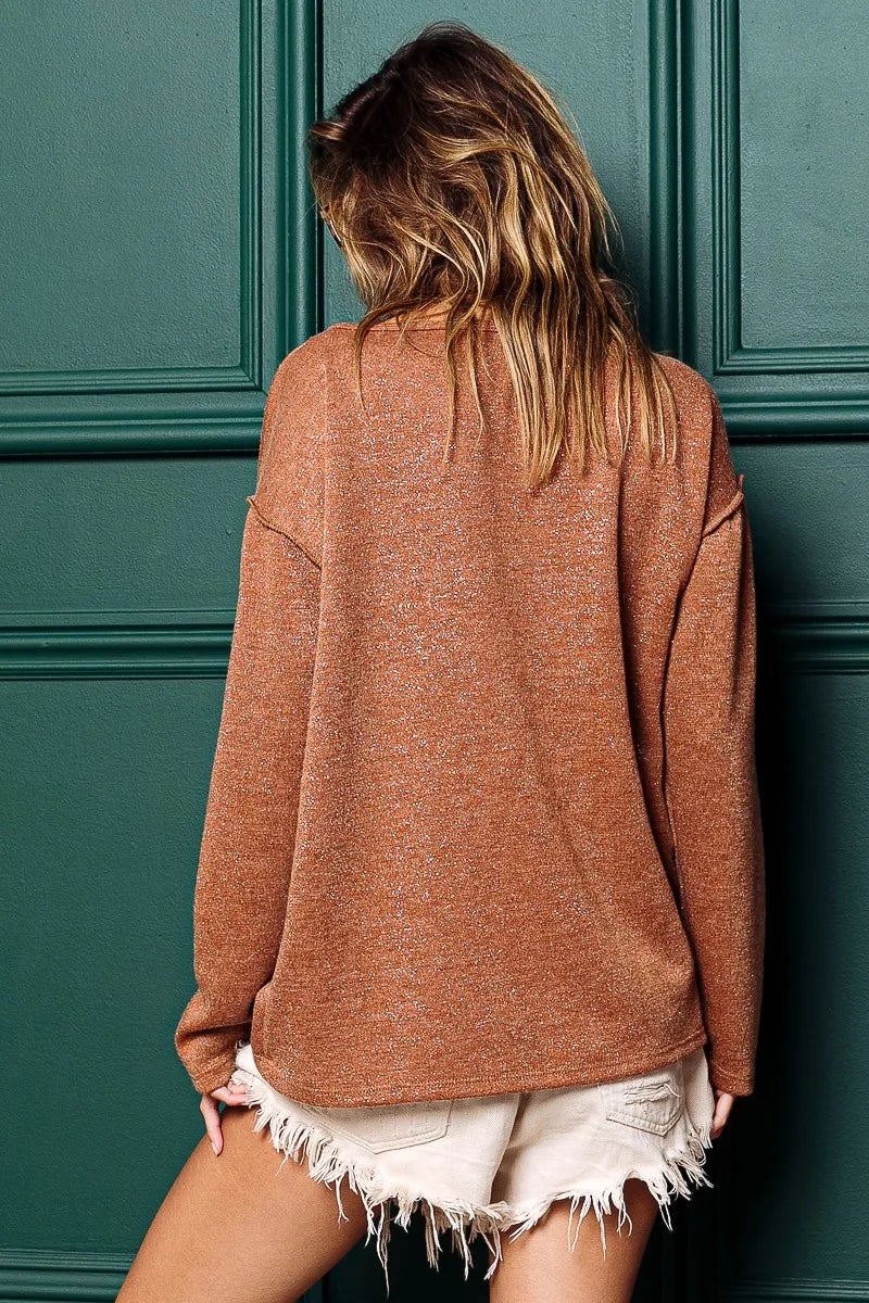 Image of BiBi Mink Lurex Stitched Button Detail Top | Queeble.shop