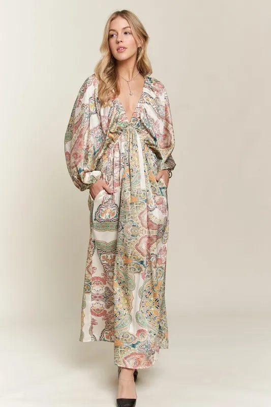 Image of ADORA Printed V-Neck Batwing Sleeve Dress | Queeble.shop