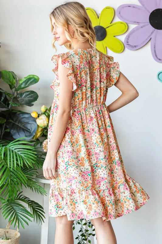 Image of Heimish Full Size Floral Ruffled V-Neck Dress | Queeble.shop