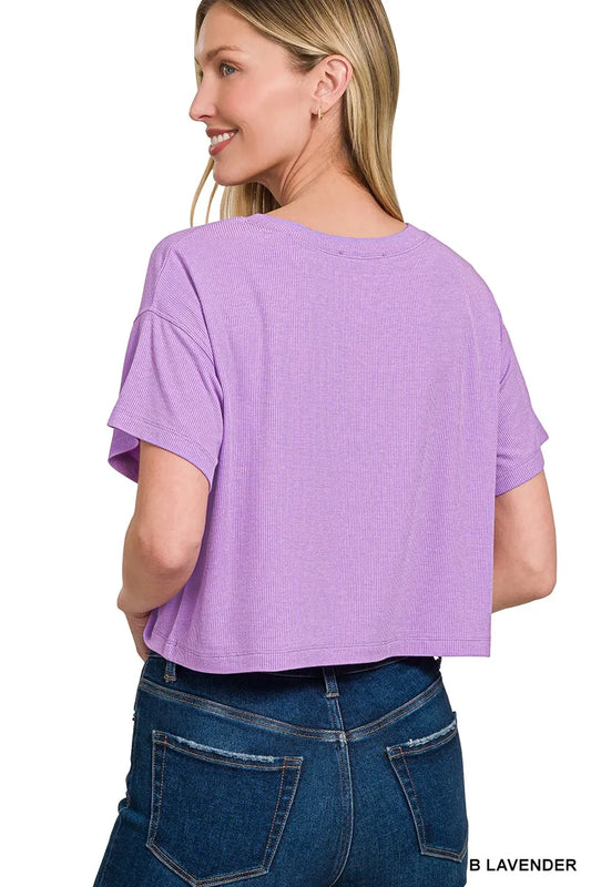 Image of Zenana Ribbed Round-Neck Crop T-Shirt | Queeble.shop